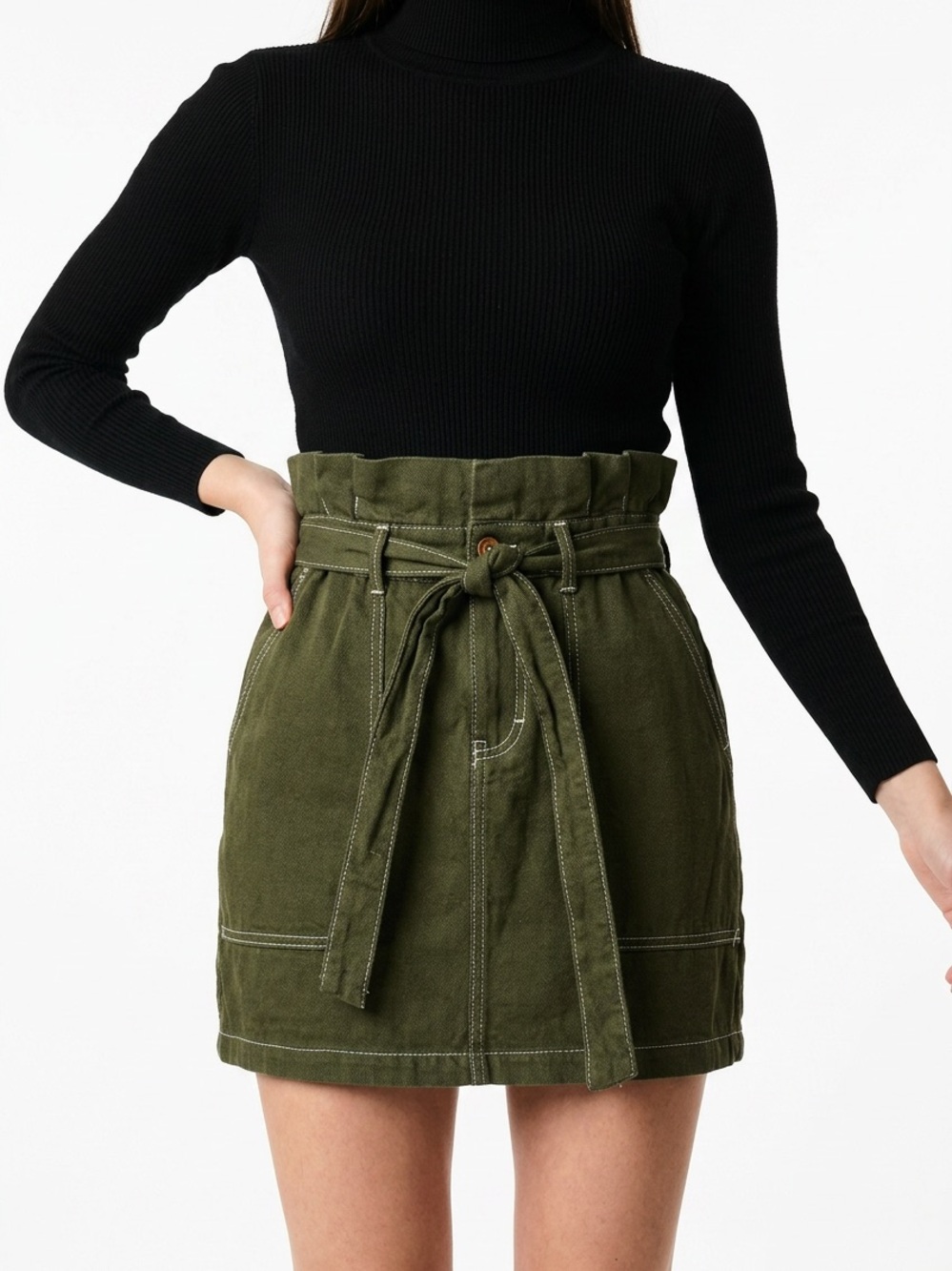 FREE PEOPLE | Splendor the Grass Green Belted Paper Bag Waist Skirt Women’s 4